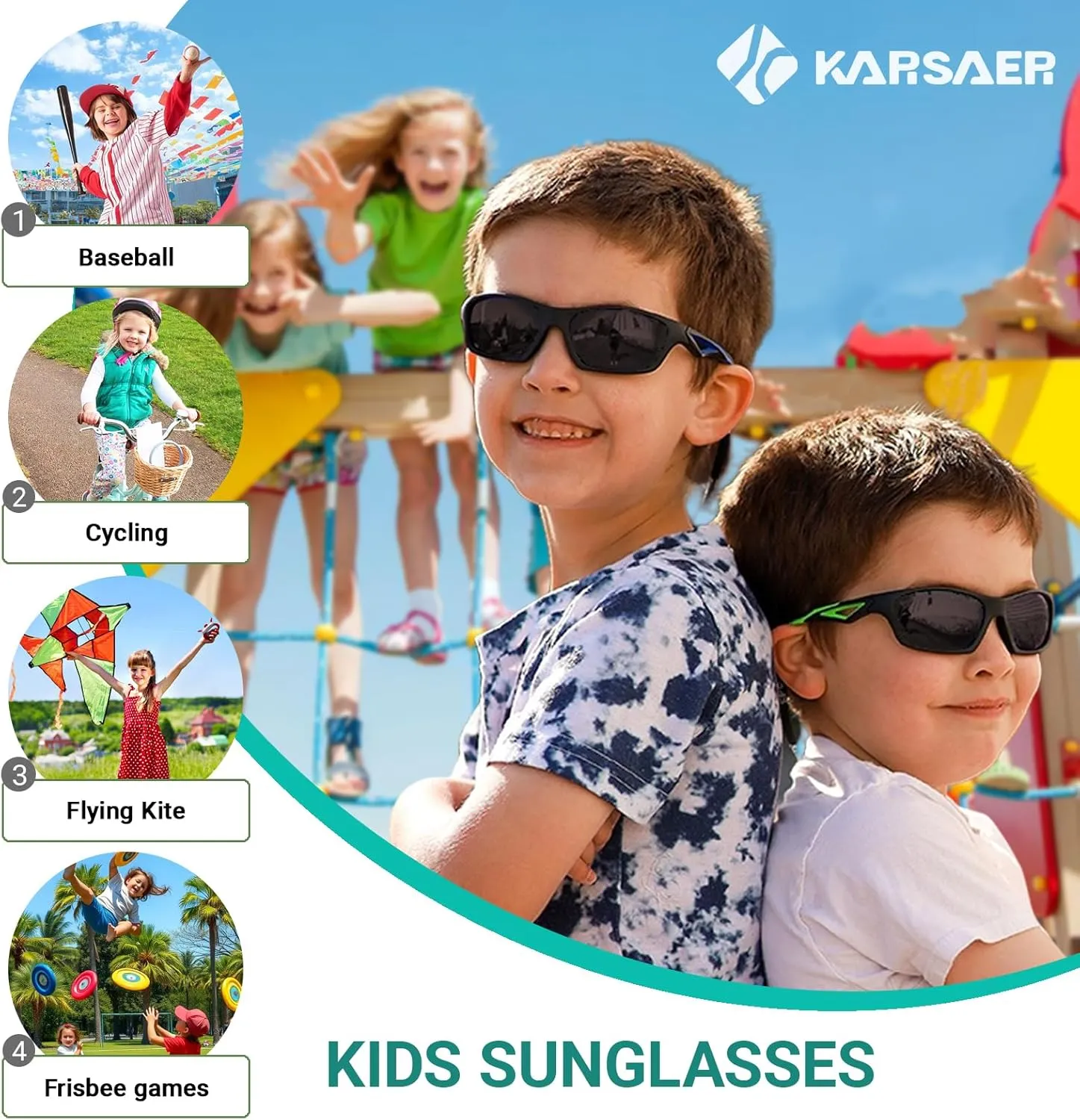 Karsaer Vision Kids Polarized Sports Sunglasses TPEE Unbreakable Glasses for Girls Boys Age 3-8 Cycling Running