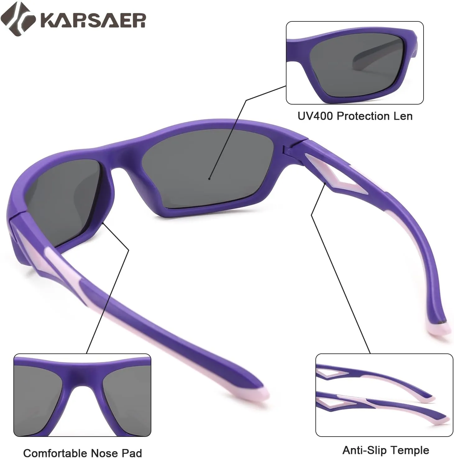 Karsaer Vision Kids Polarized Sports Sunglasses TPEE Unbreakable Glasses for Girls Boys Age 3-8 Cycling Running