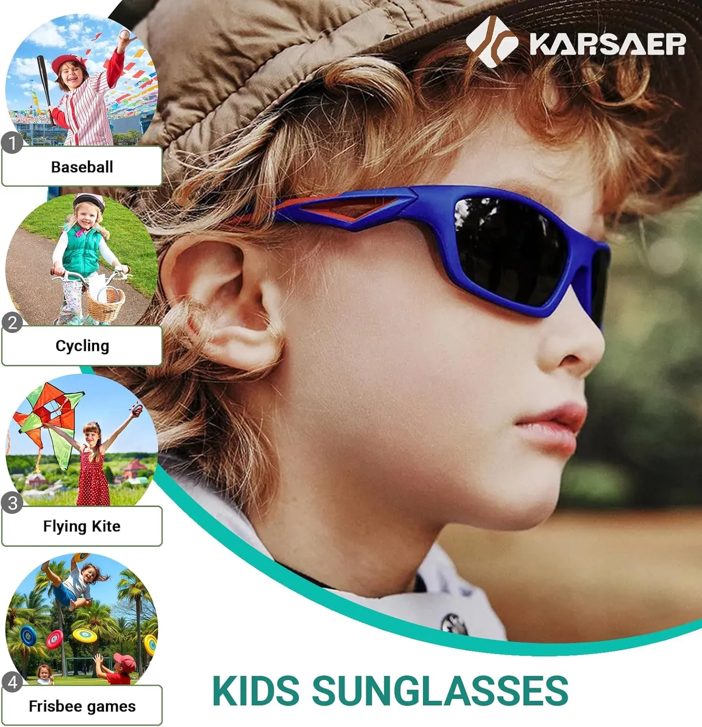 Karsaer Vision Kids Polarized Sports Sunglasses TPEE Unbreakable Glasses for Girls Boys Age 3-8 Cycling Running
