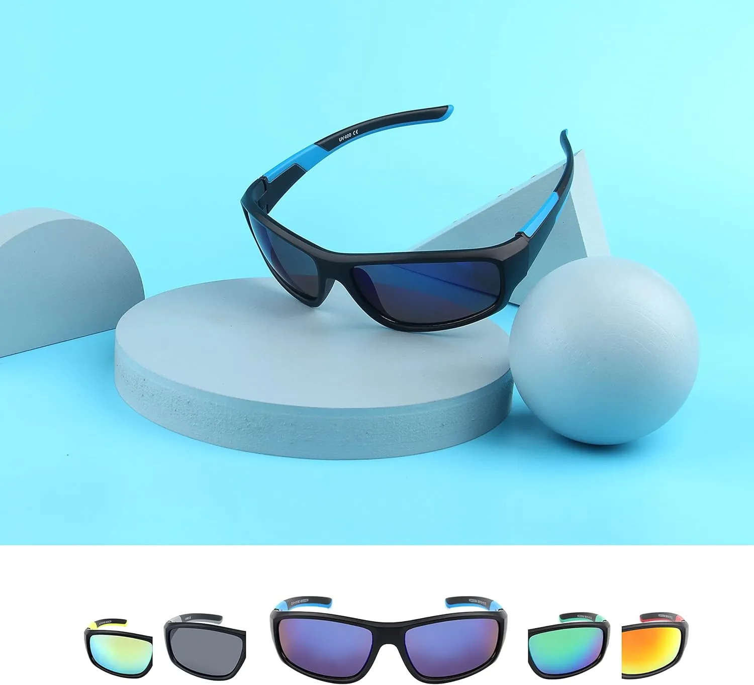 KENBO Kids Sunglasses for Boys Girls Wrap Around Sports Sunglasses with UV Protection Age 3-8