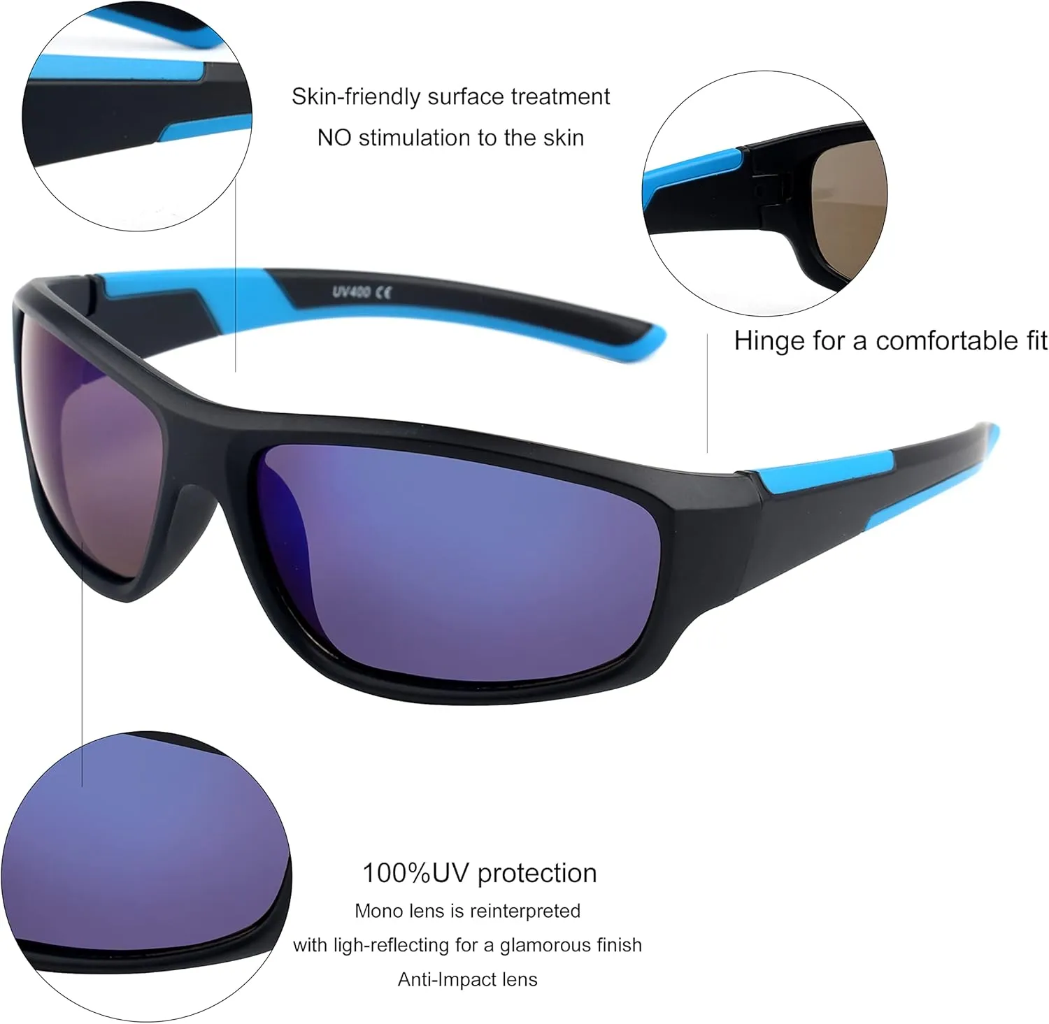 KENBO Kids Sunglasses for Boys Girls Wrap Around Sports Sunglasses with UV Protection Age 3-8