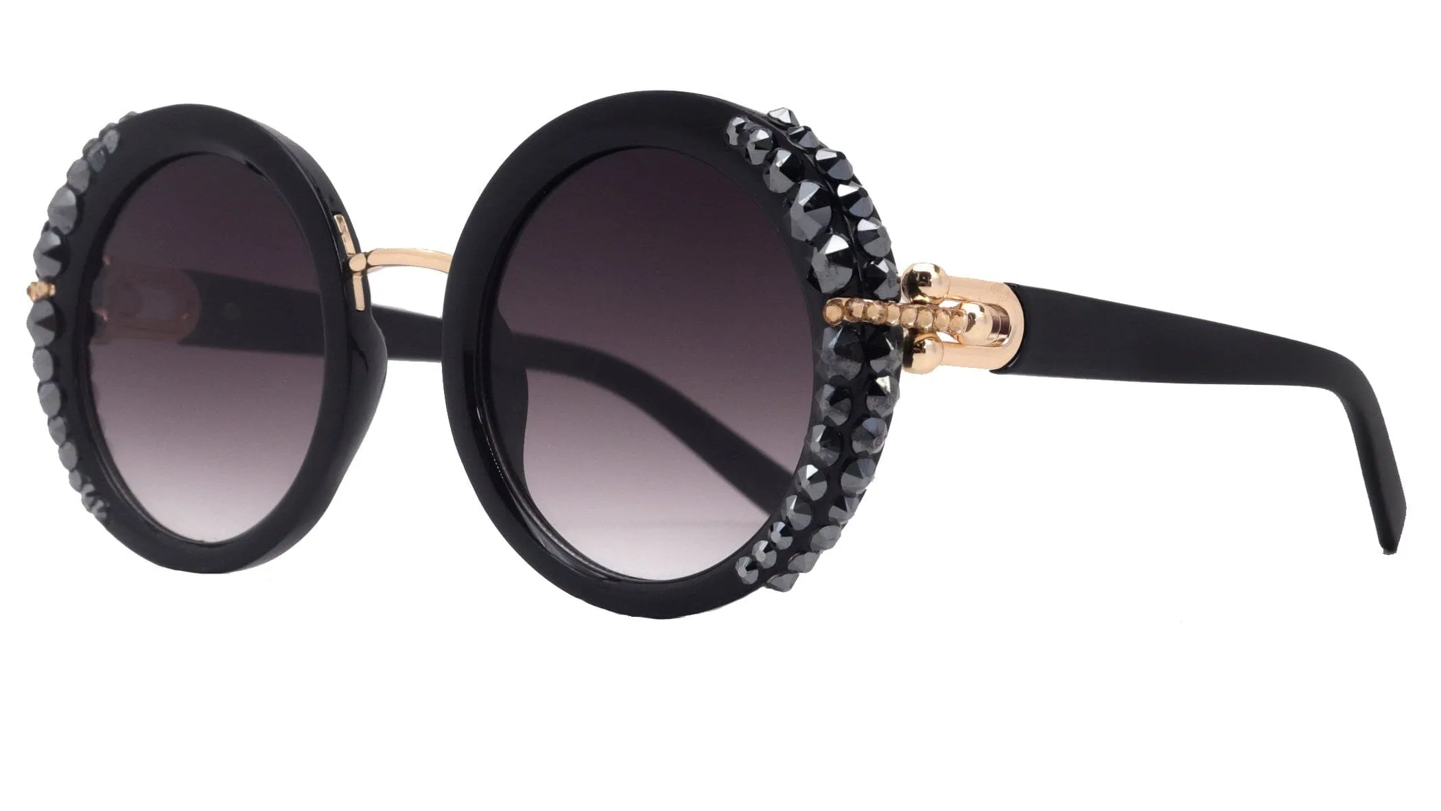 Kennedy Line Bifocal OR Non-Bifocal Reading Sunglasses with Hematite  European crystals ROUND, Inspired by NY Fifth Avenue