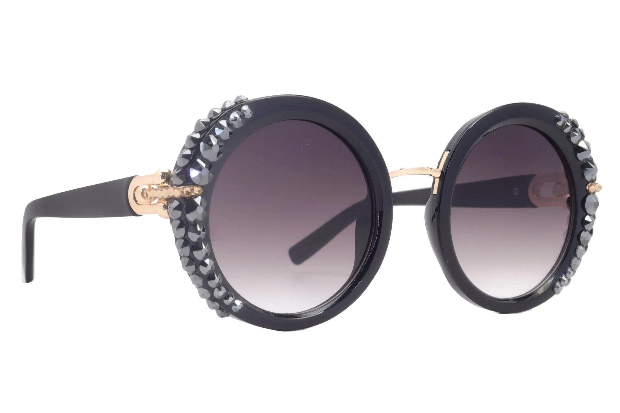 Kennedy Line Bifocal OR Non-Bifocal Reading Sunglasses with Hematite  European crystals ROUND, Inspired by NY Fifth Avenue