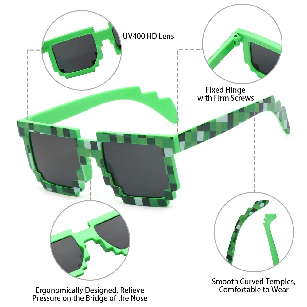 Kids and Adults Sunglasses Cosplay Action Game Toy Square Glasses Pixel Mosaic Sunglasses Thug Life Sunglasses