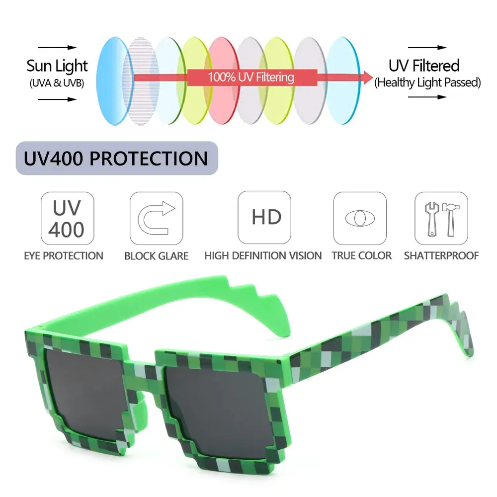 Kids and Adults Sunglasses Cosplay Action Game Toy Square Glasses Pixel Mosaic Sunglasses Thug Life Sunglasses