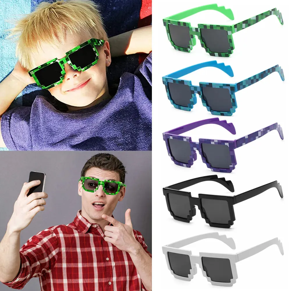 Kids and Adults Sunglasses Cosplay Action Game Toy Square Glasses Pixel Mosaic Sunglasses Thug Life Sunglasses