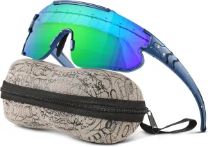 Kids Baseball Polarized Sunglasses: Sports Sunglasses for Boys Girls 3-12 Youth Sun Glasses for Cycling Running (darkblue frame green lens,64mm)