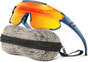 Kids Baseball Polarized Sunglasses: Sports Sunglasses for Boys Girls 3-12 Youth Sun Glasses for Cycling Running (darkblue frame red lens,64mm)