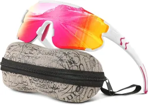 Kids Baseball Polarized Sunglasses: Sports Sunglasses for Boys Girls 3-12 Youth Sun Glasses for Cycling Running (white frame pinkred lens,64mm)