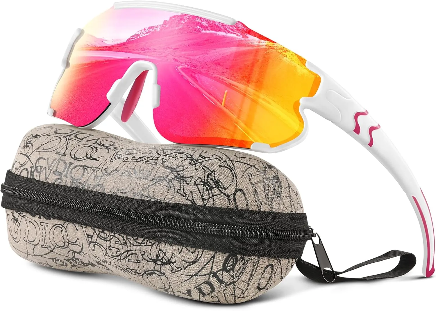 Kids Baseball Polarized Sunglasses: Sports Sunglasses for Boys Girls 3-12 Youth Sun Glasses for Cycling Running (white frame pinkred lens,64mm)