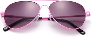Kids Girls Colored Aviator Sunglasses for Kids UV Protection Spring Hinge w/Pouch Fashion Aviators for Girls