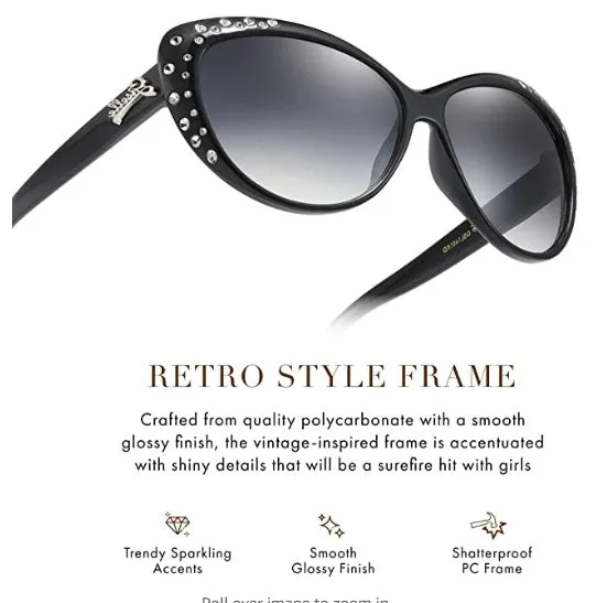Kids Glam Retro Cat Eye Rhinestone Sunglasses