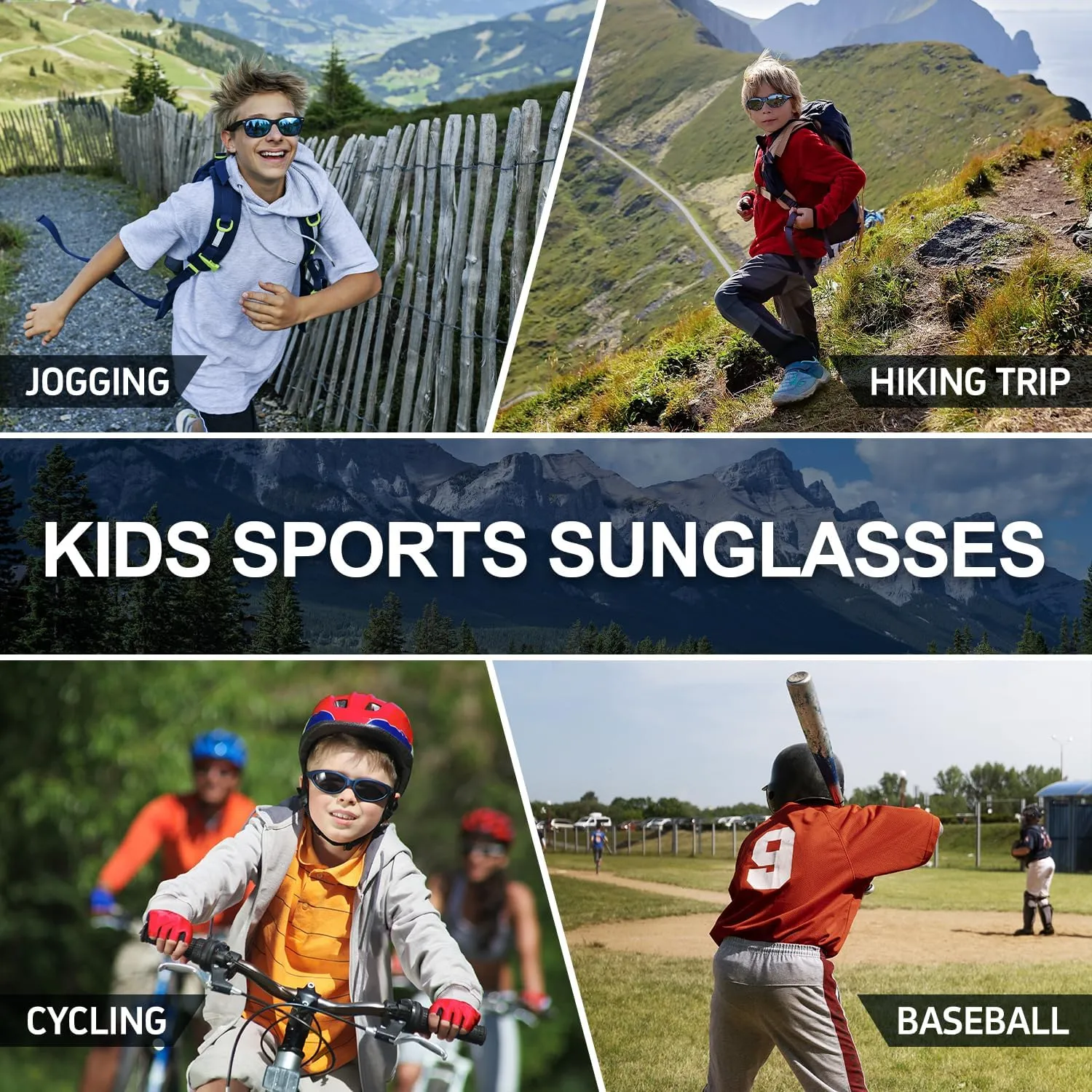 Kids Polarized Sports Sunglasses for Boys Girls Flexible Frame Youth Baseball Running Fishing Glasses for Age 5-14