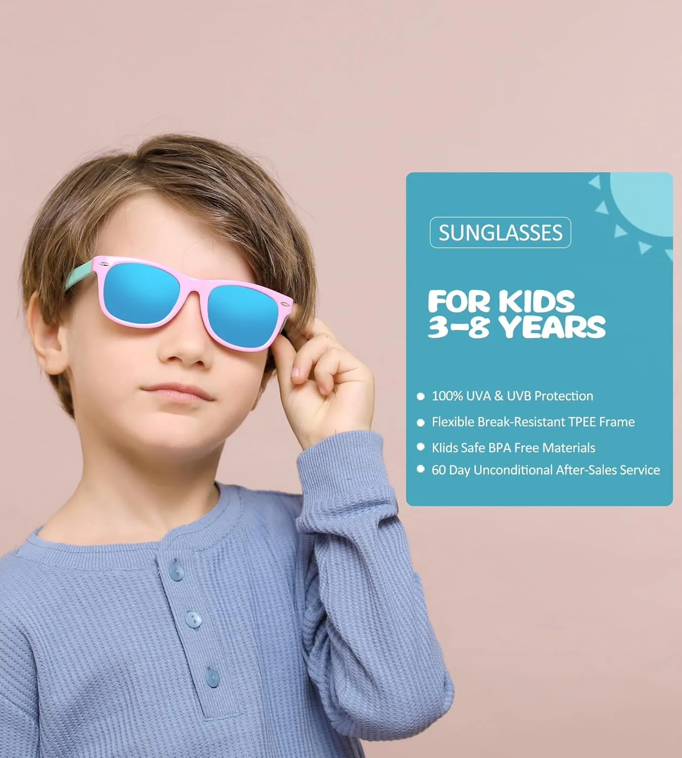 Kids Polarized Sunglasses for Boys Girls – TPEE Unbreakable Flexible Frame UV400 Protection Age 3-8