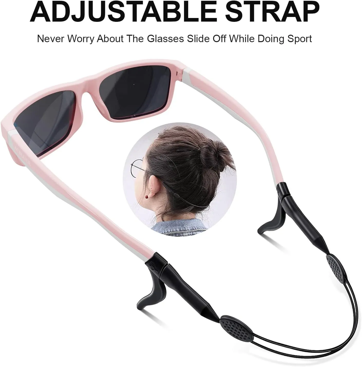 Kids Polarized Sunglasses Sport TPEE Unbreakable Frame with Adjustable Strap for Boys Girls Age 6-12