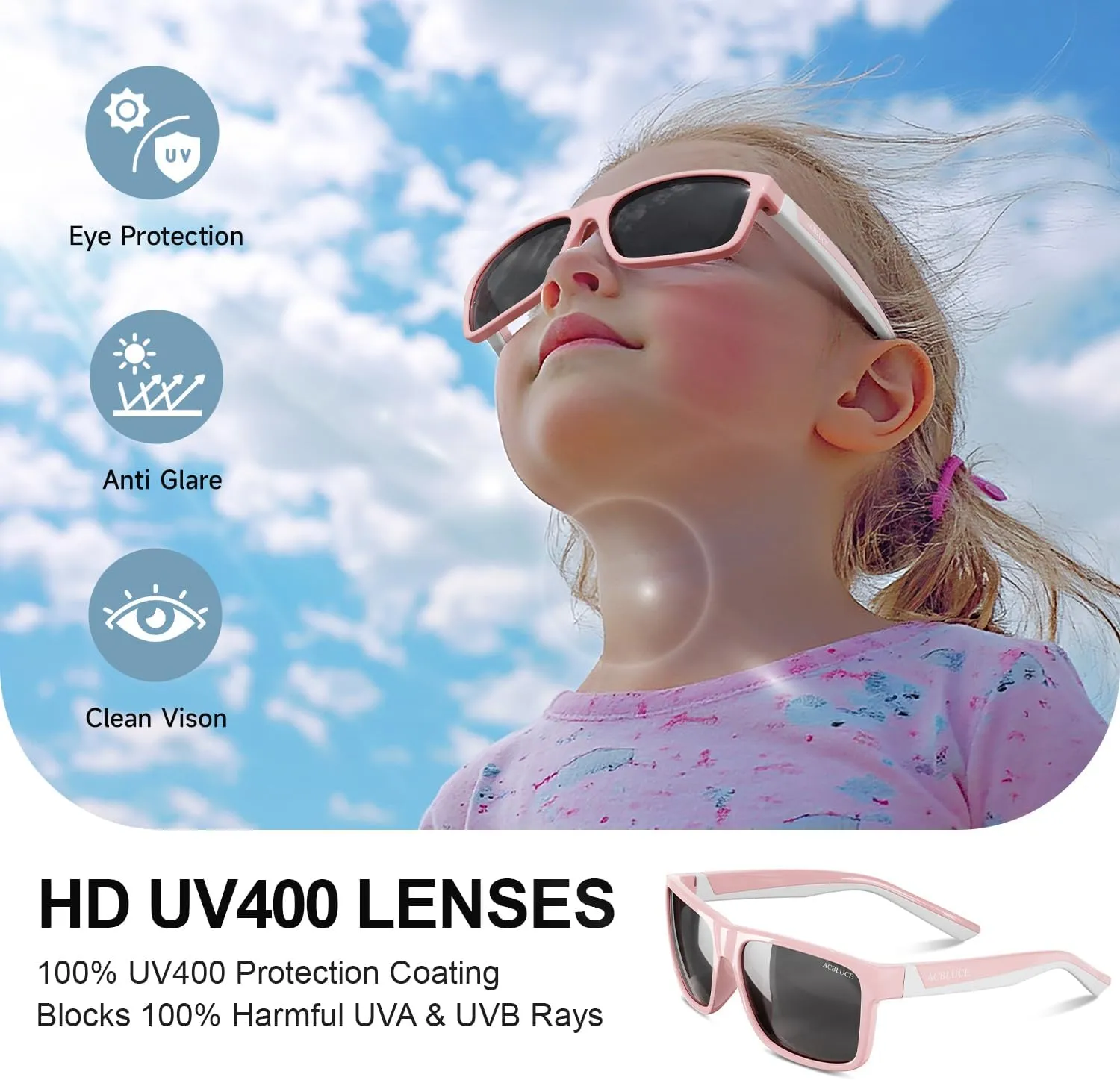 Kids Polarized Sunglasses Sport TPEE Unbreakable Frame with Adjustable Strap for Boys Girls Age 6-12