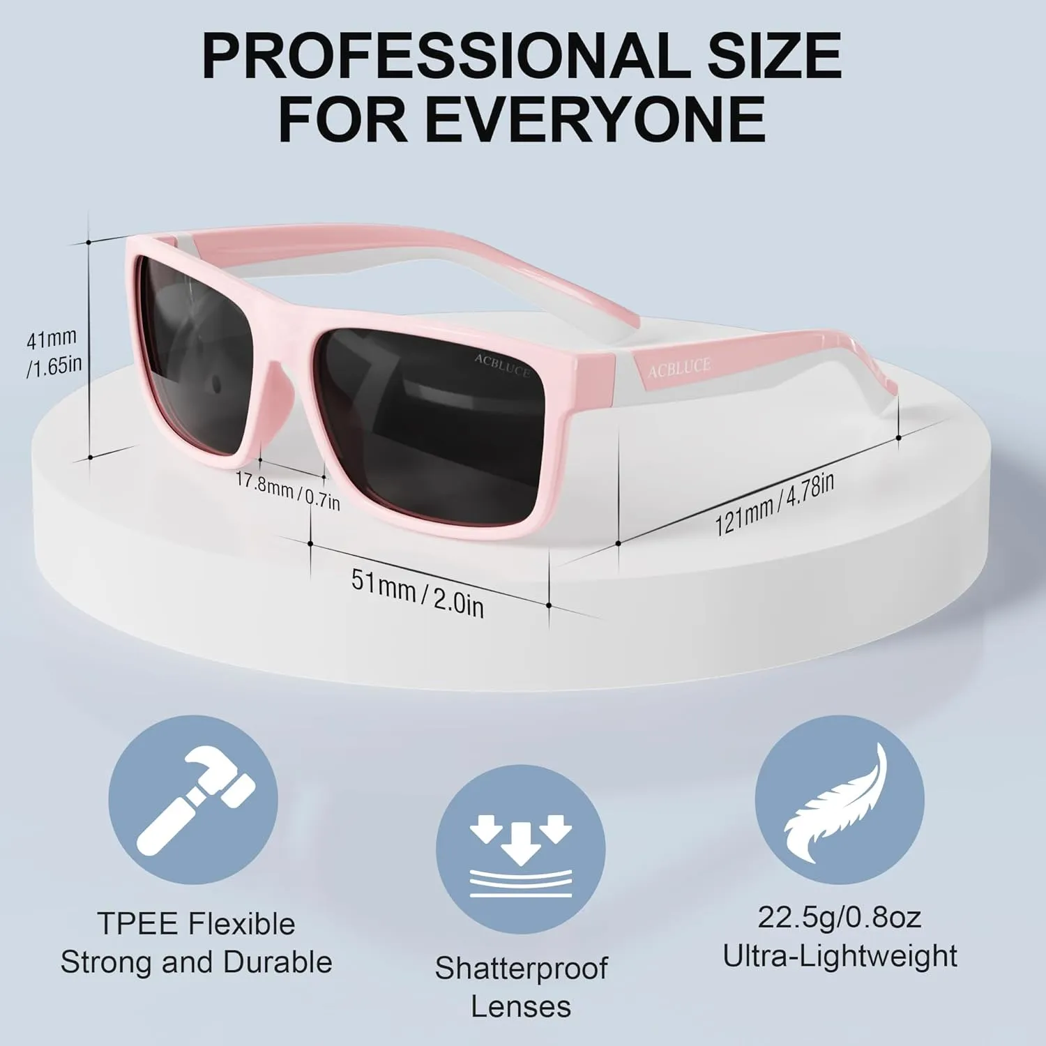 Kids Polarized Sunglasses Sport TPEE Unbreakable Frame with Adjustable Strap for Boys Girls Age 6-12