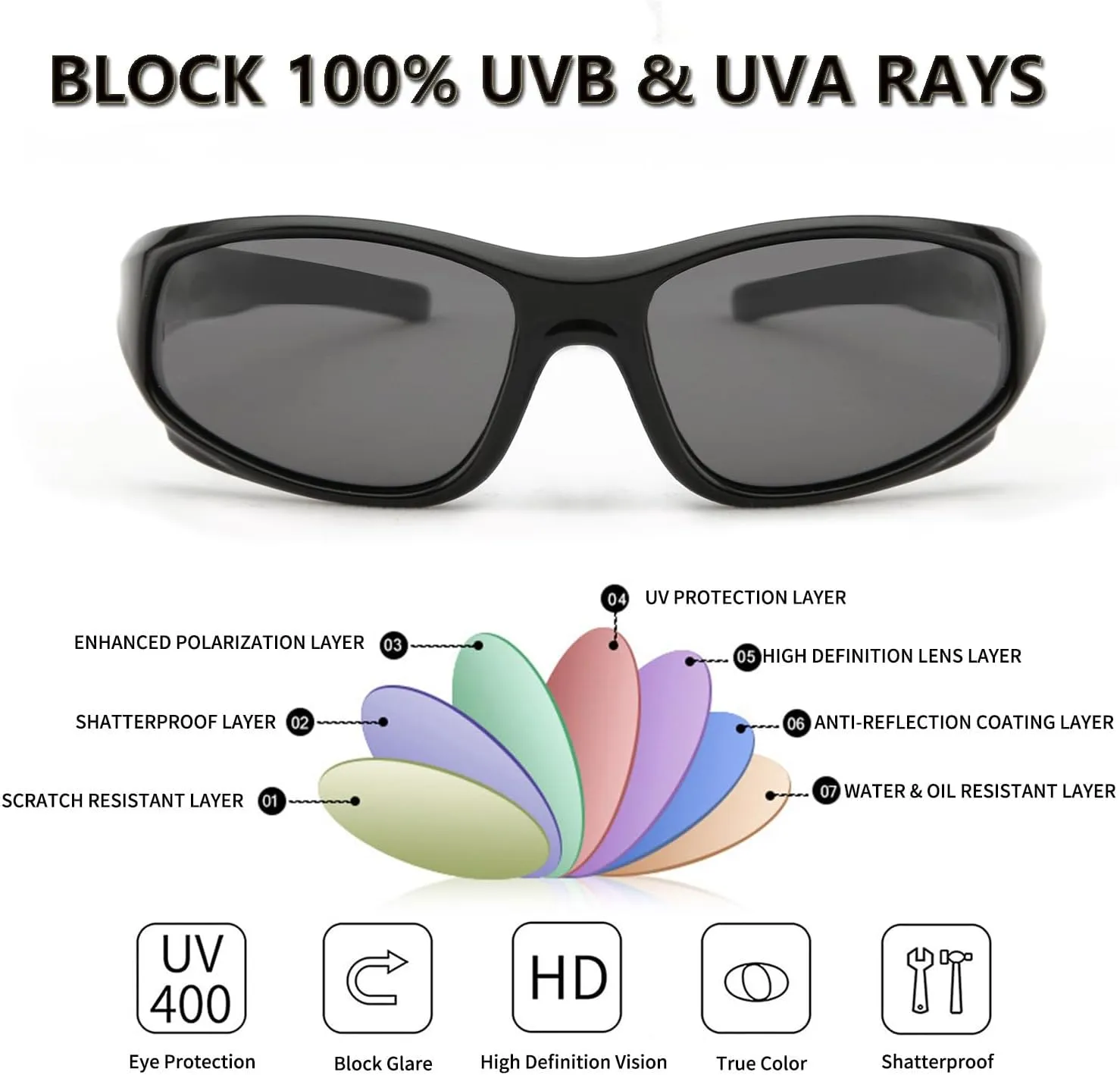 Kids Sunglasses Boys Girls Sports Polarized Sunglasses for kids Child Youth Baseball Beach Sun Glass with Strap