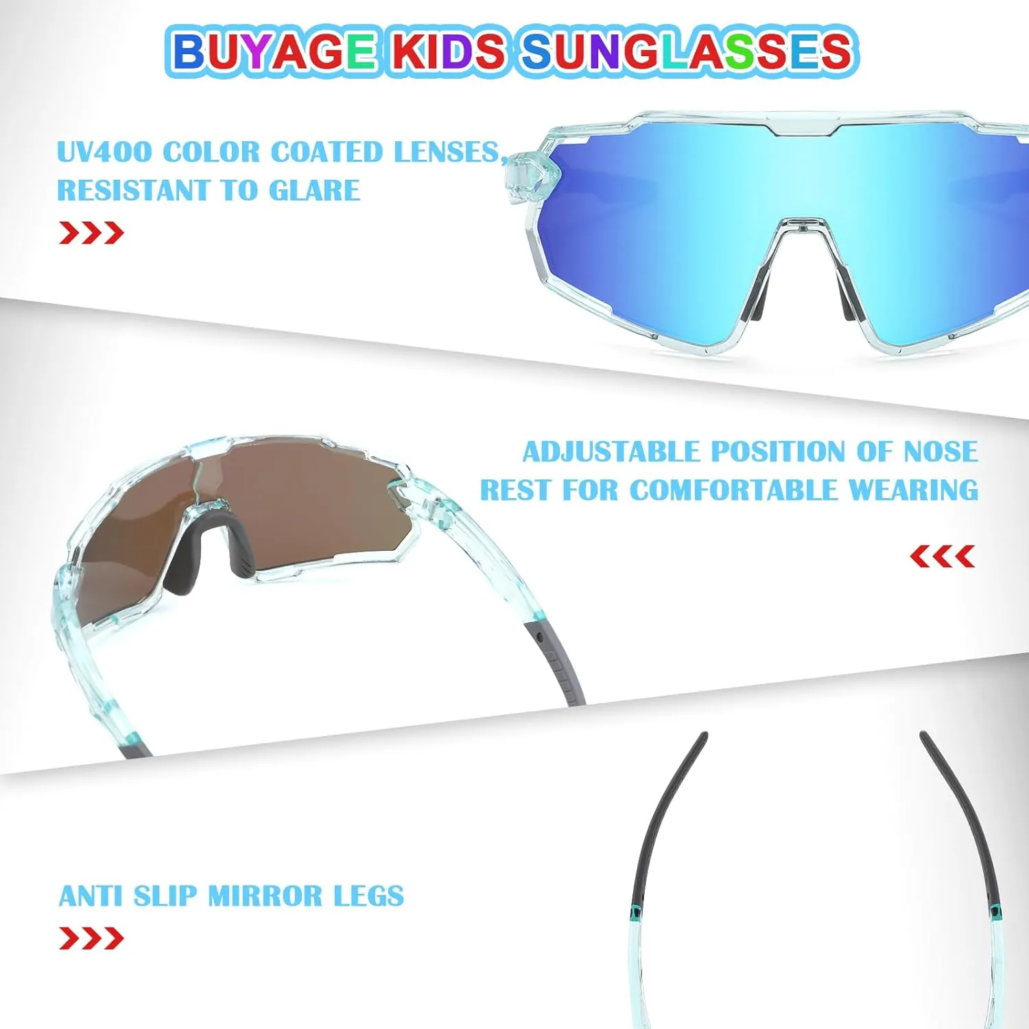 Kids Sunglasses, Boys Girls Youth Baseball Sunglasses Polarized Sports Cycling Softball Running Glasses