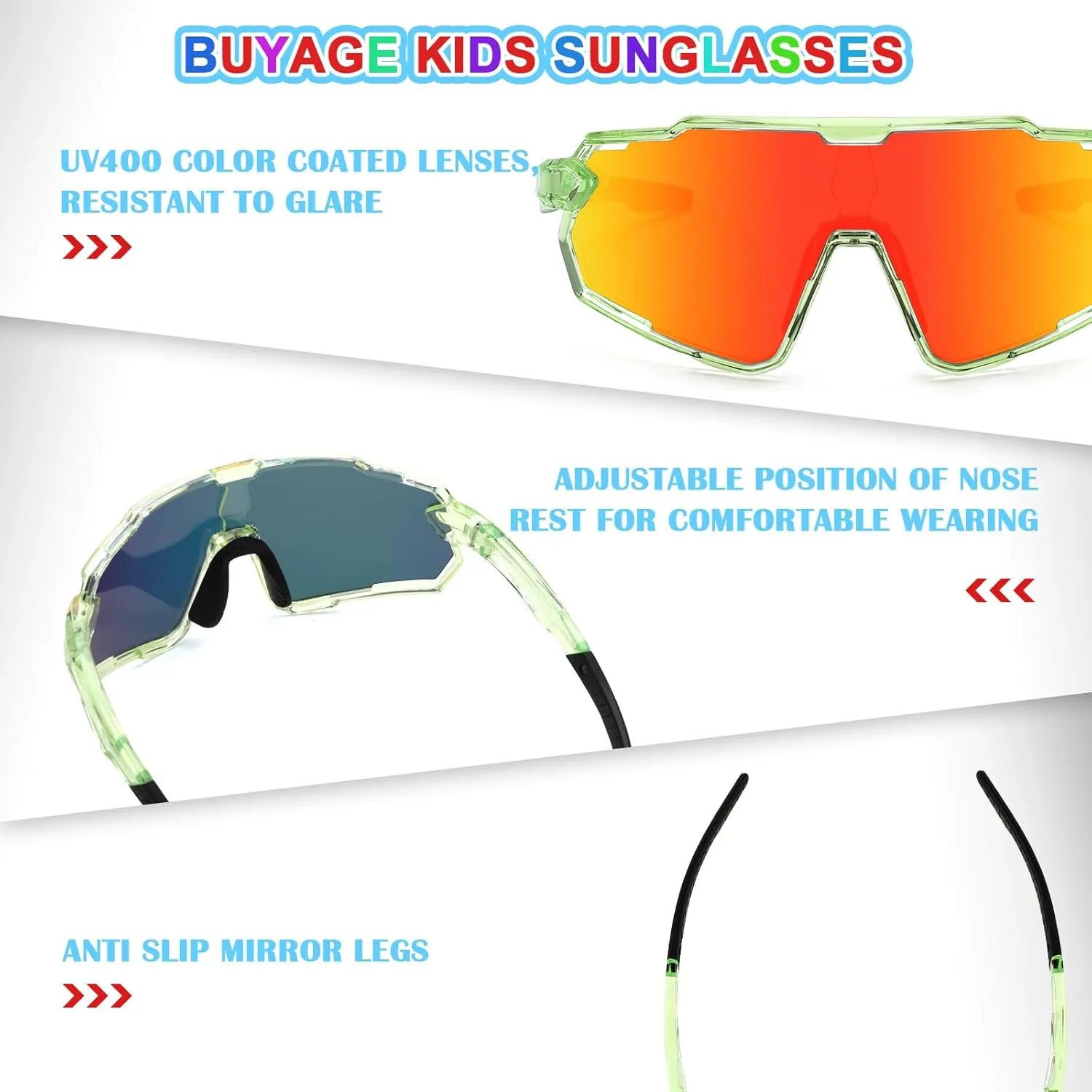 Kids Sunglasses, Boys Girls Youth Baseball Sunglasses Polarized Sports Cycling Softball Running Glasses