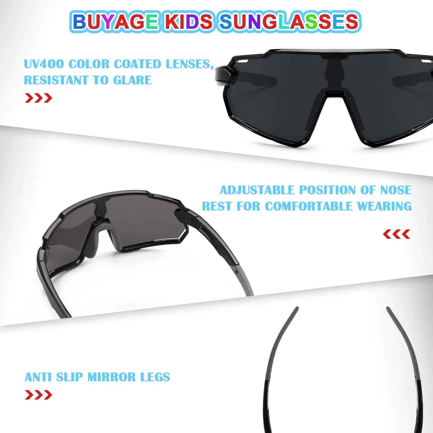 Kids Sunglasses, Boys Girls Youth Baseball Sunglasses Polarized Sports Cycling Softball Running Glasses