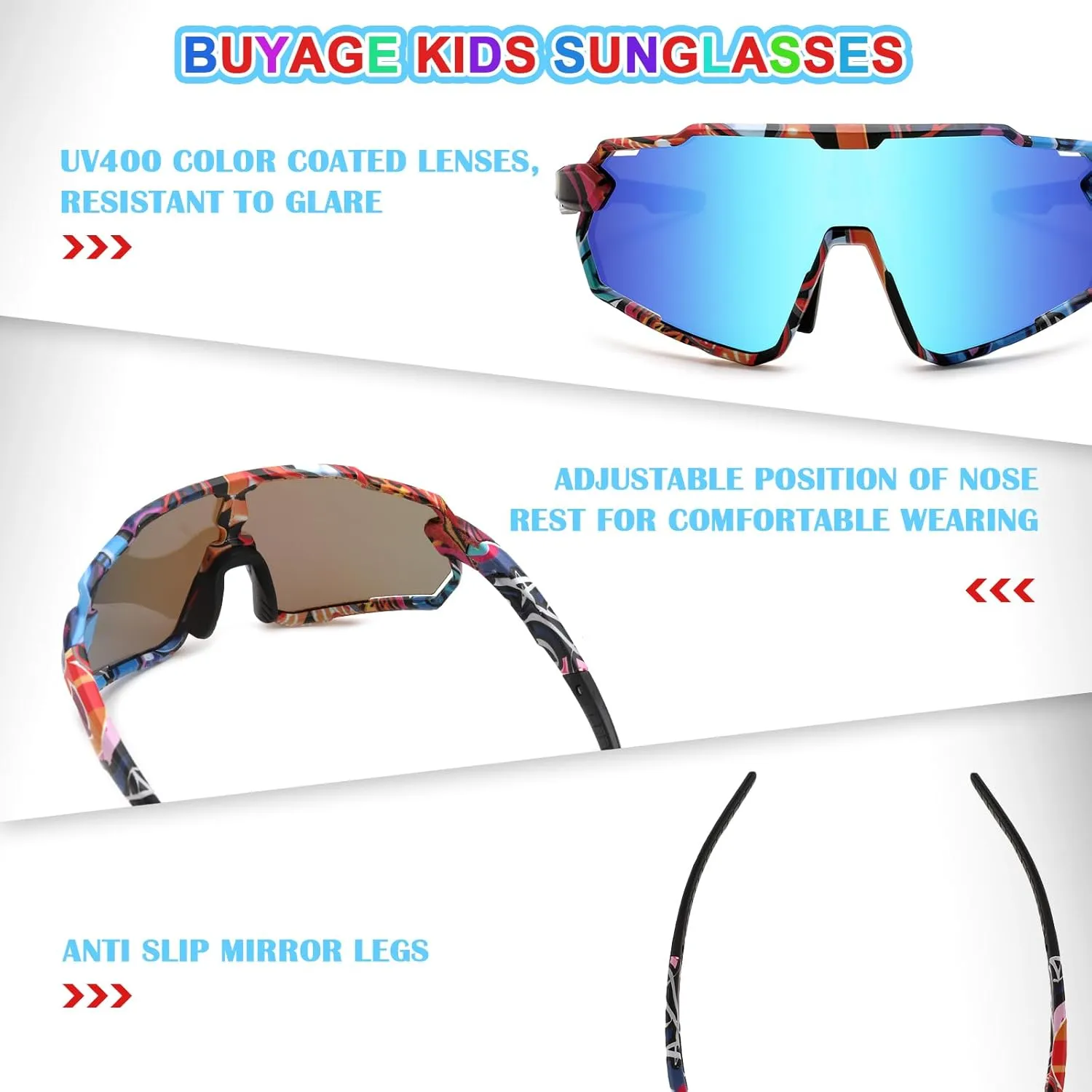 Kids Sunglasses, Boys Girls Youth Baseball Sunglasses Polarized Sports Cycling Softball Running Glasses