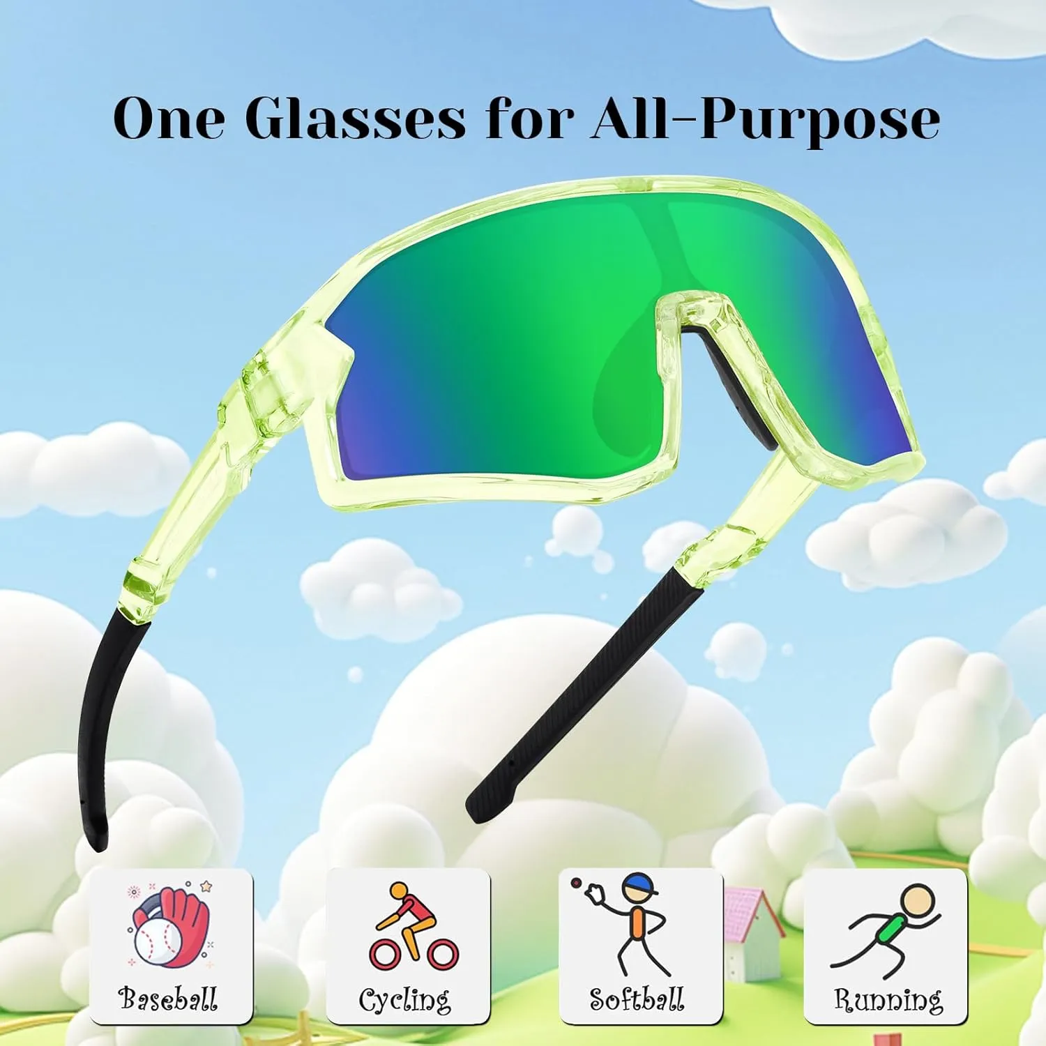 Kids Sunglasses for Boys Girls, Baseball Softball Sunglasses for Youth Teens Polarized Running Cycling Glasses