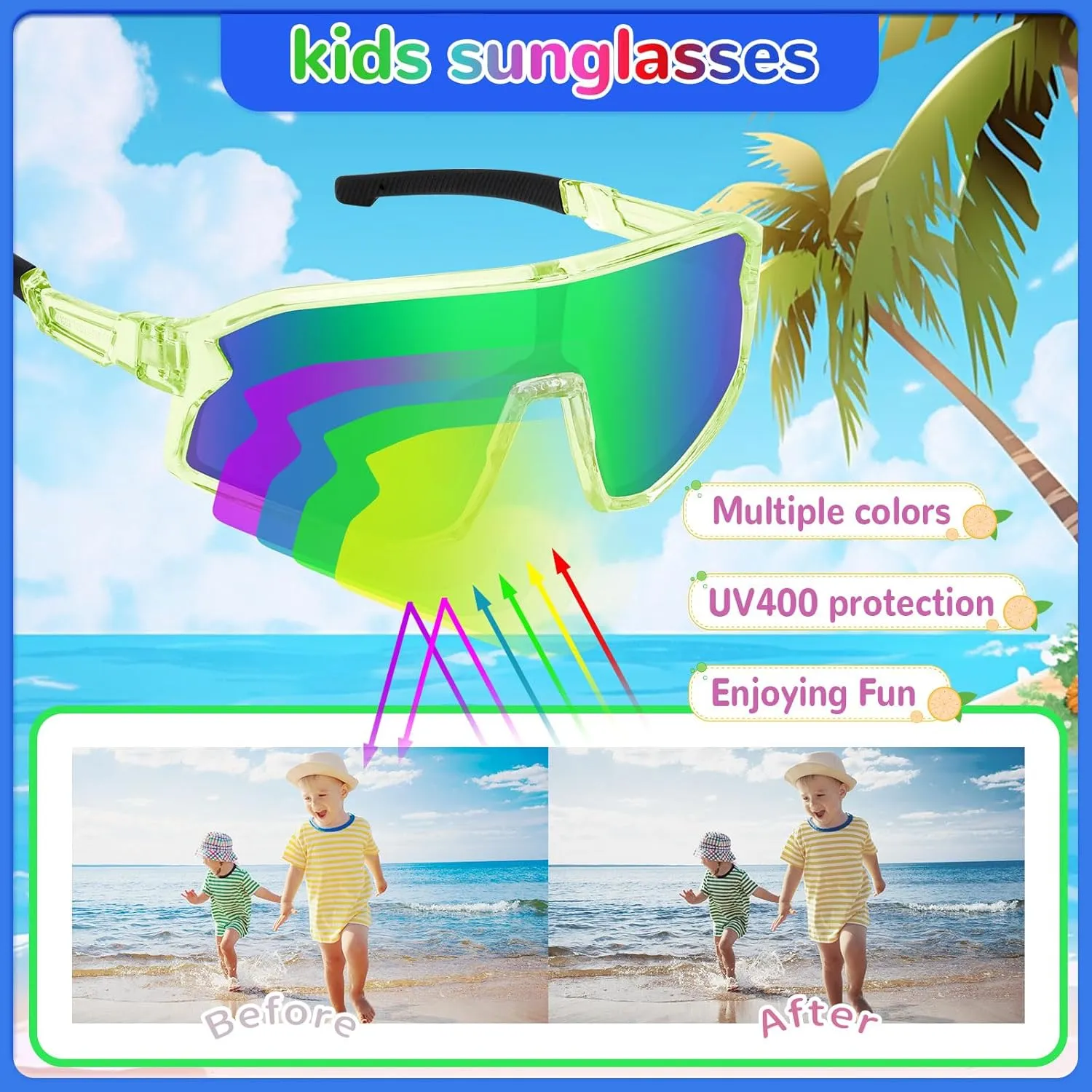 Kids Sunglasses for Boys Girls, Baseball Softball Sunglasses for Youth Teens Polarized Running Cycling Glasses