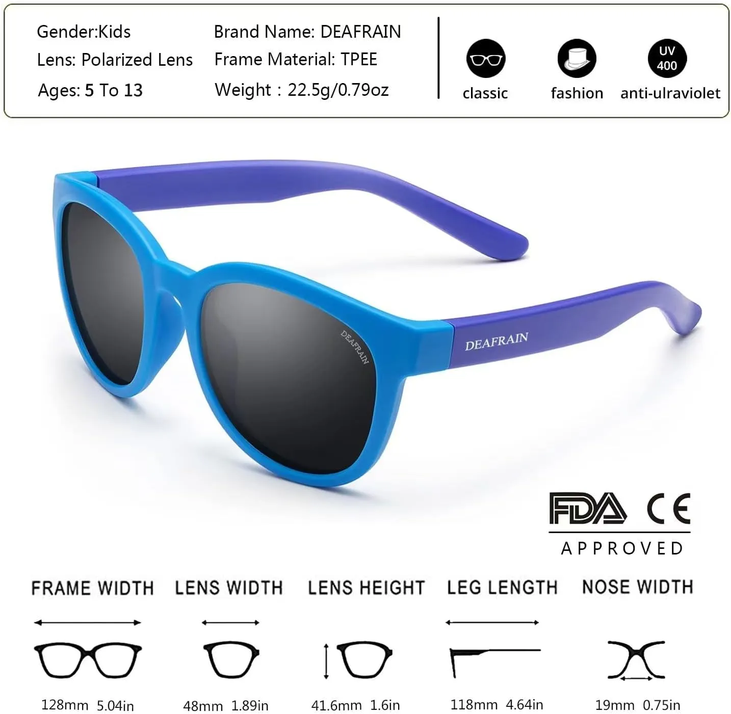 Kids Sunglasses Polarized TPEE Rubber Flexible Frame 100% UV Protection Shades for Boys Girls Age 5-13