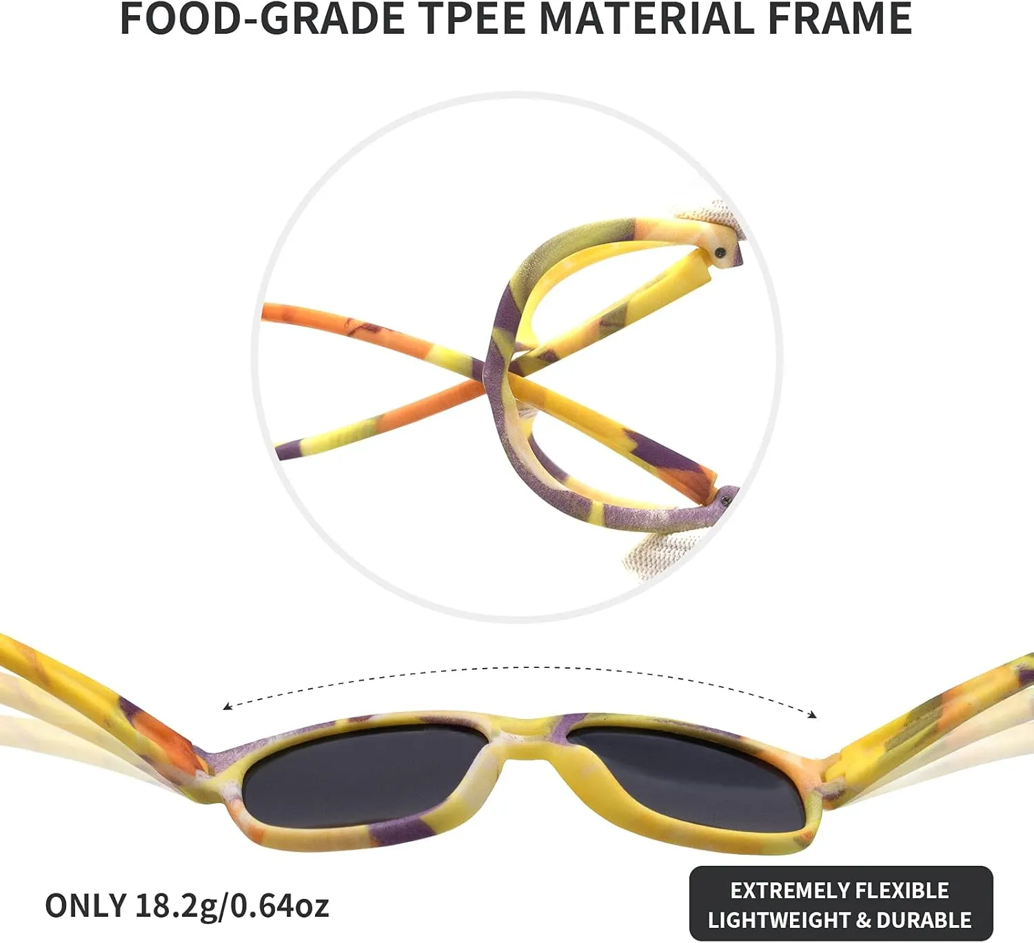Kids Sunglasses TPEE Unbreakable Frame Polarized Sports Glasses with Adjustable Strap For Boys Girls Age 5-12