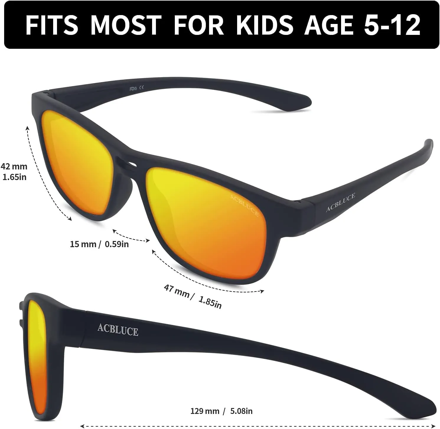 Kids Sunglasses TPEE Unbreakable Frame Polarized Sports Glasses with Adjustable Strap For Boys Girls Age 5-12