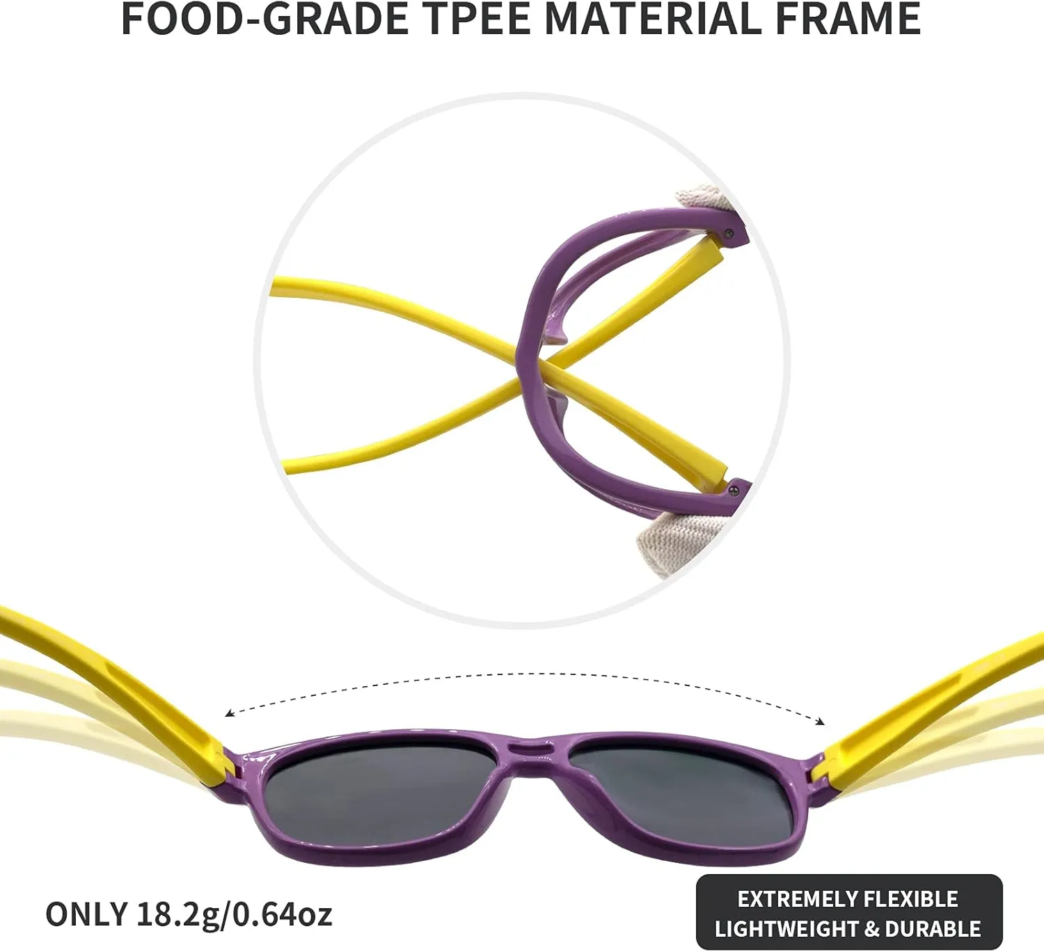 Kids Sunglasses TPEE Unbreakable Frame Polarized Sports Glasses with Adjustable Strap For Boys Girls Age 5-12