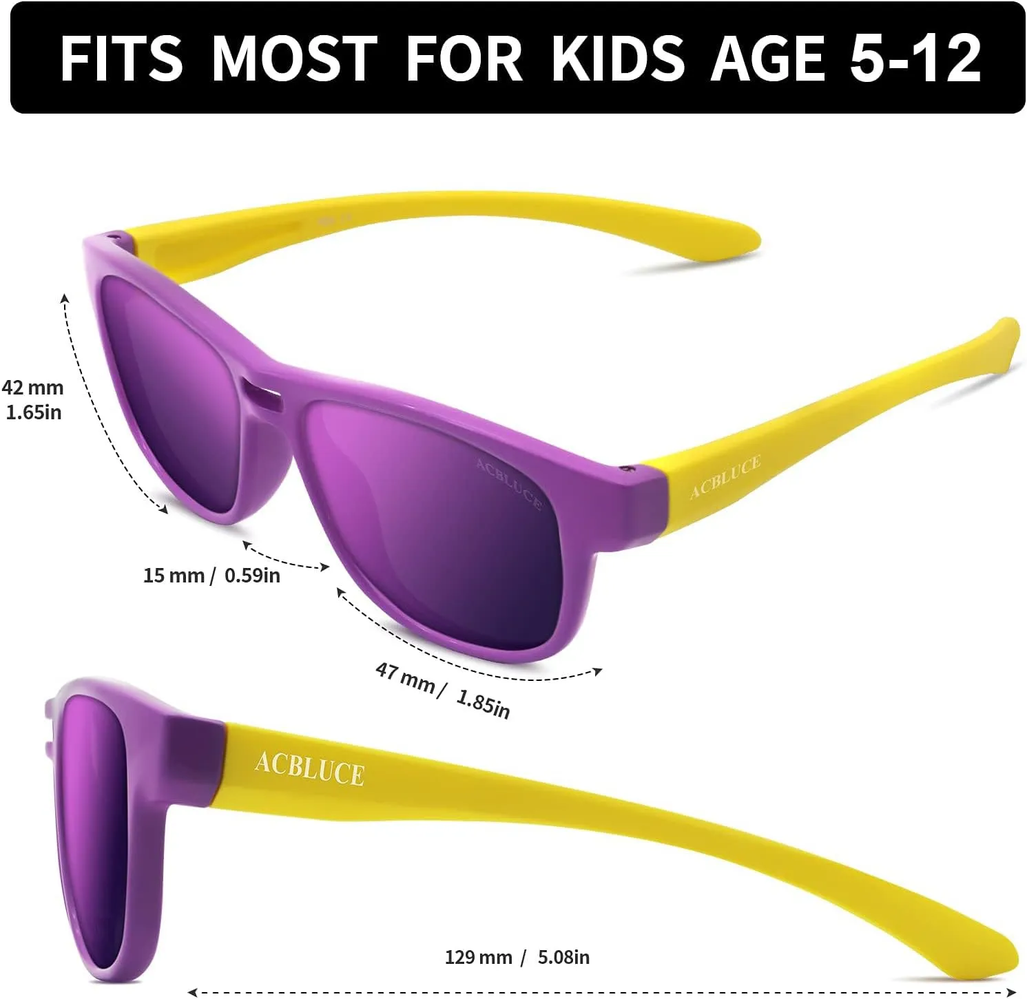 Kids Sunglasses TPEE Unbreakable Frame Polarized Sports Glasses with Adjustable Strap For Boys Girls Age 5-12