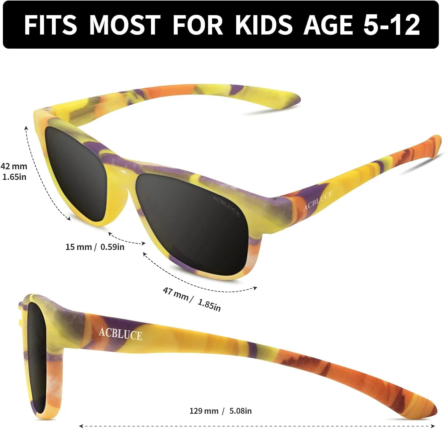 Kids Sunglasses TPEE Unbreakable Frame Polarized Sports Glasses with Adjustable Strap For Boys Girls Age 5-12