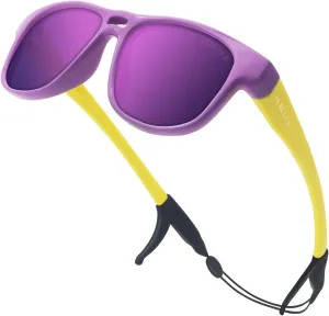 Kids Sunglasses TPEE Unbreakable Frame Polarized Sports Glasses with Adjustable Strap For Boys Girls Age 5-12