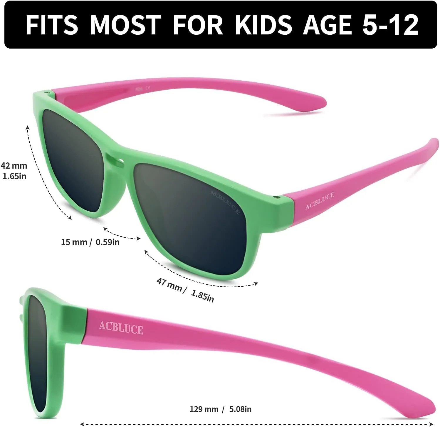 Kids Sunglasses TPEE Unbreakable Frame Polarized Sports Glasses with Adjustable Strap For Boys Girls Age 5-12
