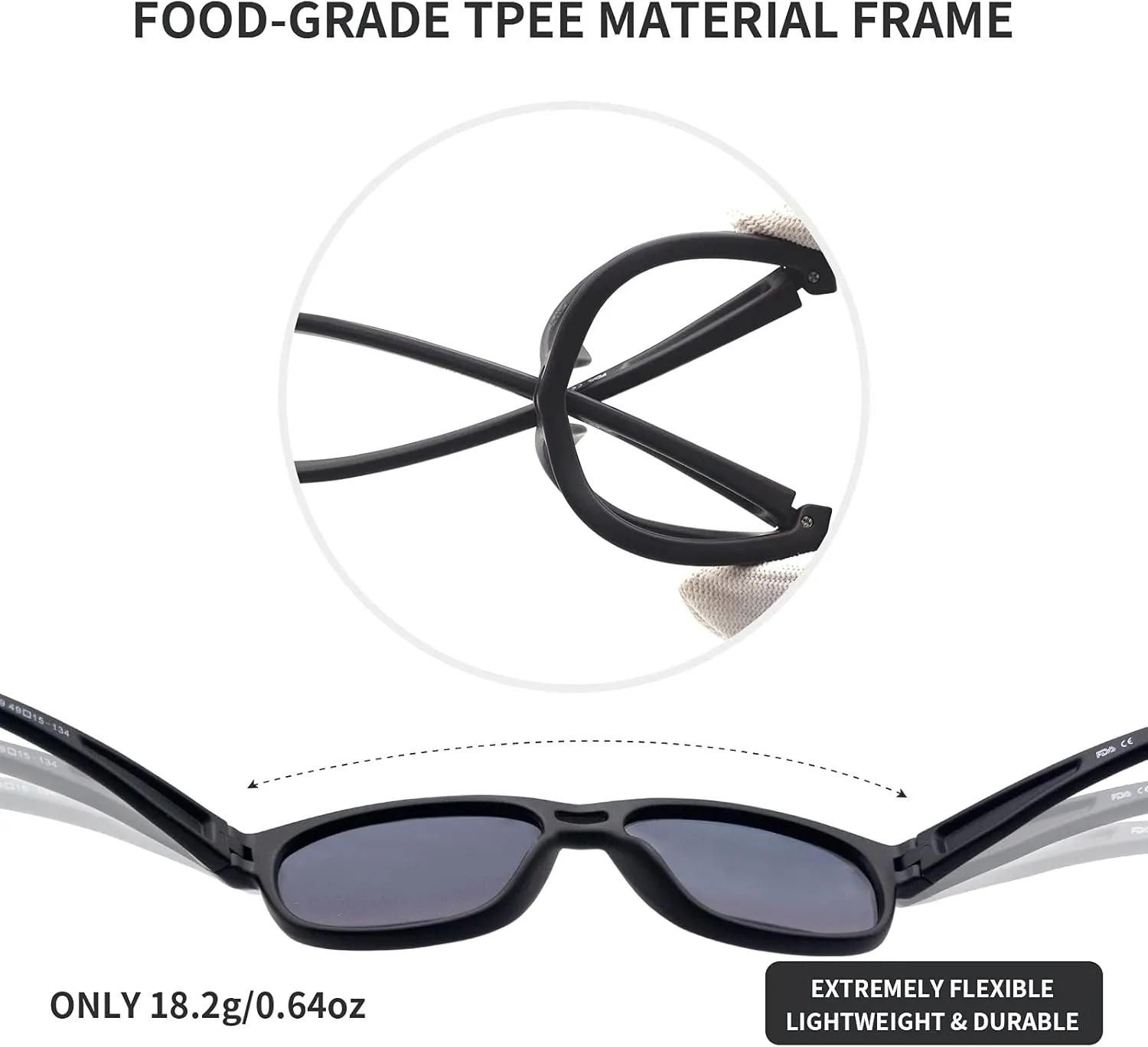 Kids Sunglasses TPEE Unbreakable Frame Polarized Sports Glasses with Adjustable Strap For Boys Girls Age 5-12
