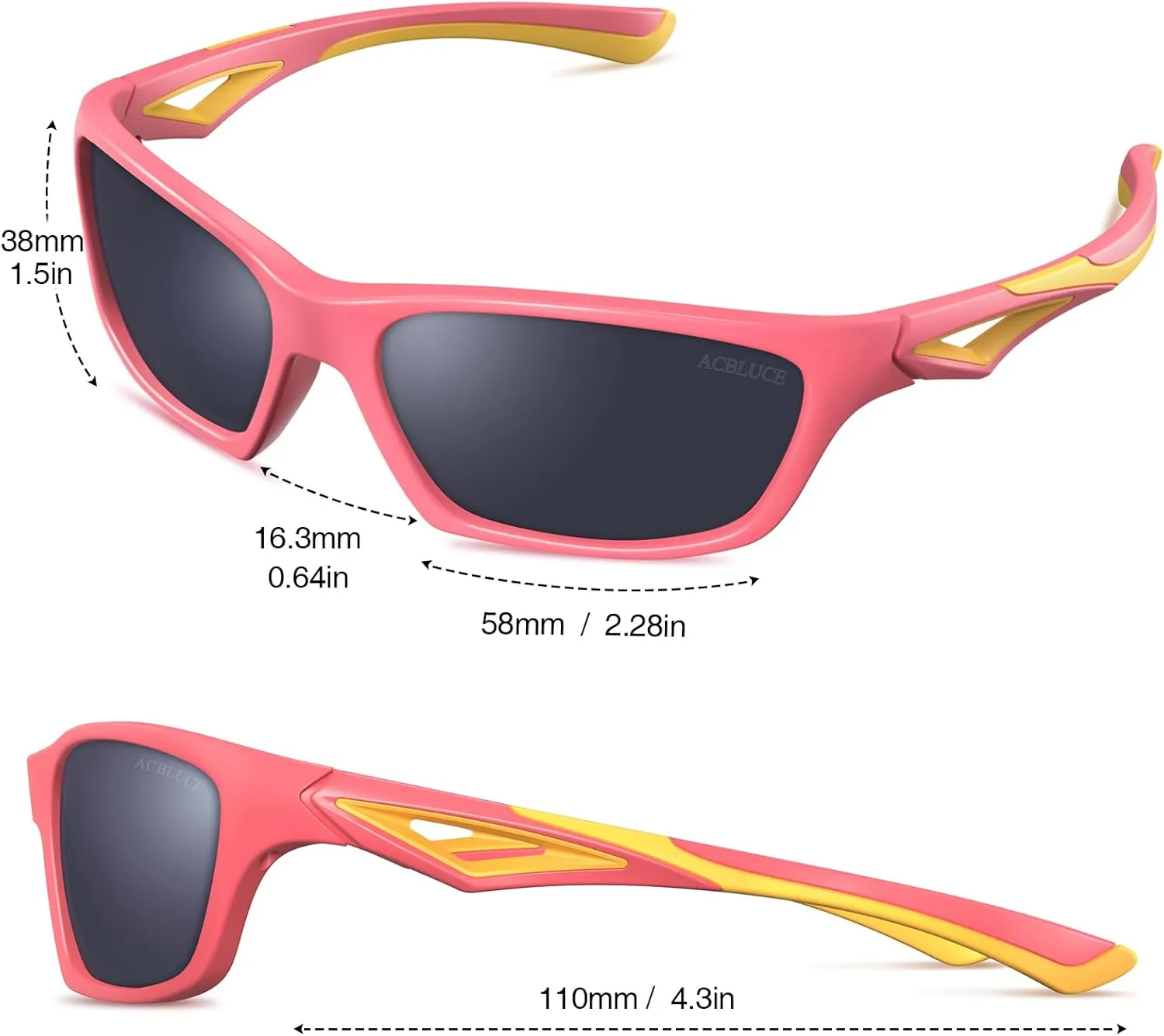 Kids Sunglasses TPEE Unbreakable Polarized Sports Glasses with Adjustable Strap For Boys Girls Age 3-7