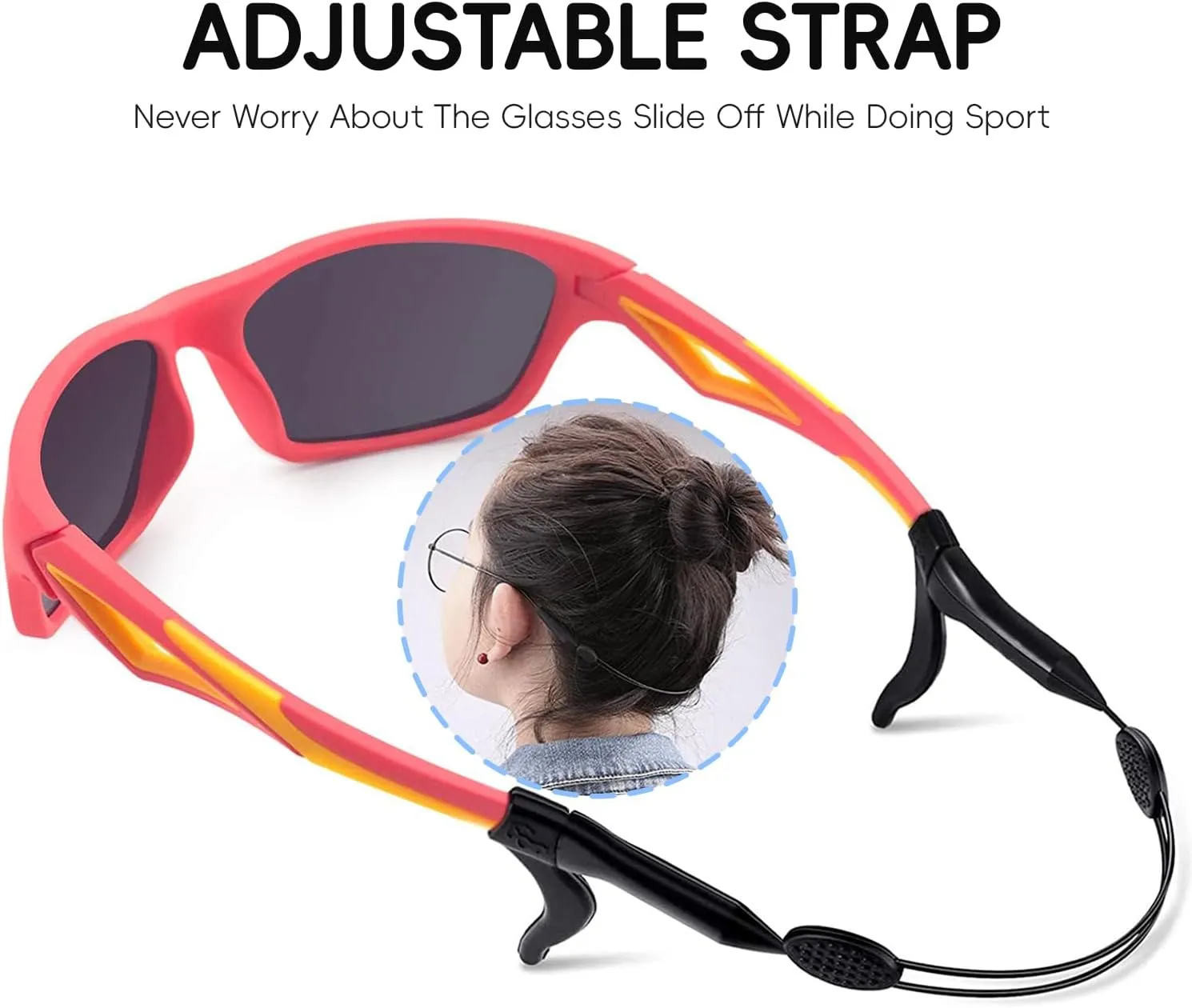 Kids Sunglasses TPEE Unbreakable Polarized Sports Glasses with Adjustable Strap For Boys Girls Age 3-7