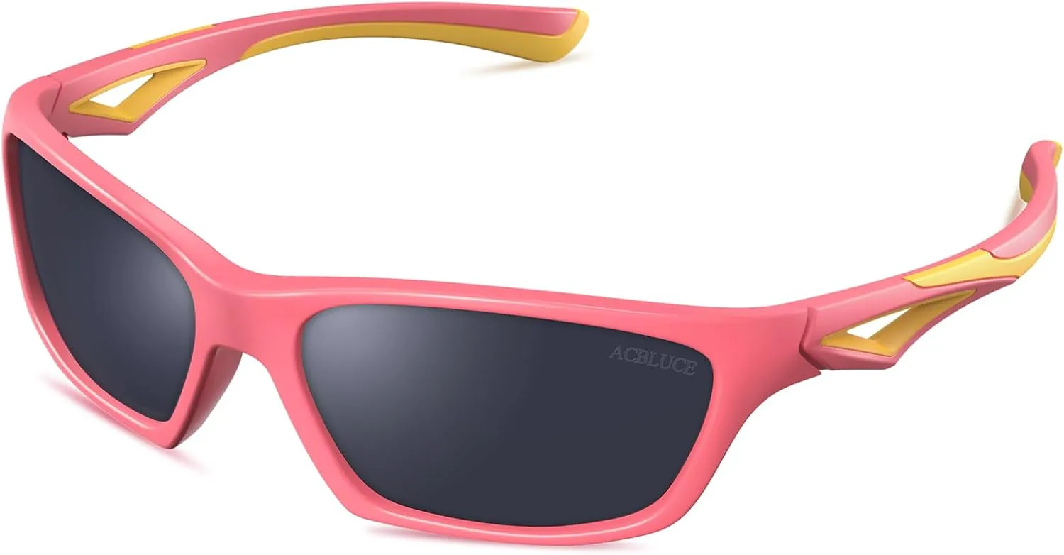 Kids Sunglasses TPEE Unbreakable Polarized Sports Glasses with Adjustable Strap For Boys Girls Age 3-7