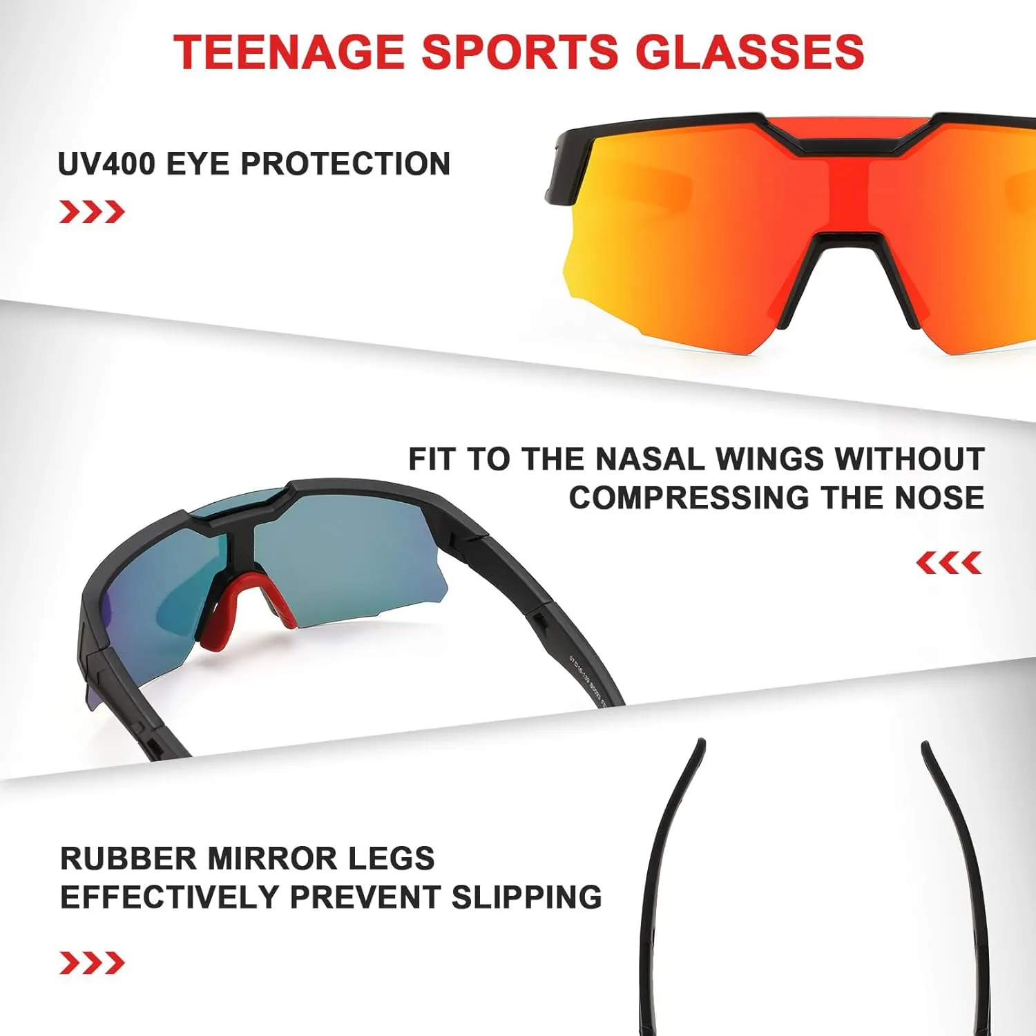 Kids Sunglasses Youth Baseball Sunglasses for Boys Girls, Polarized Teens Softball Sports Cycling Glasses Age 8-16