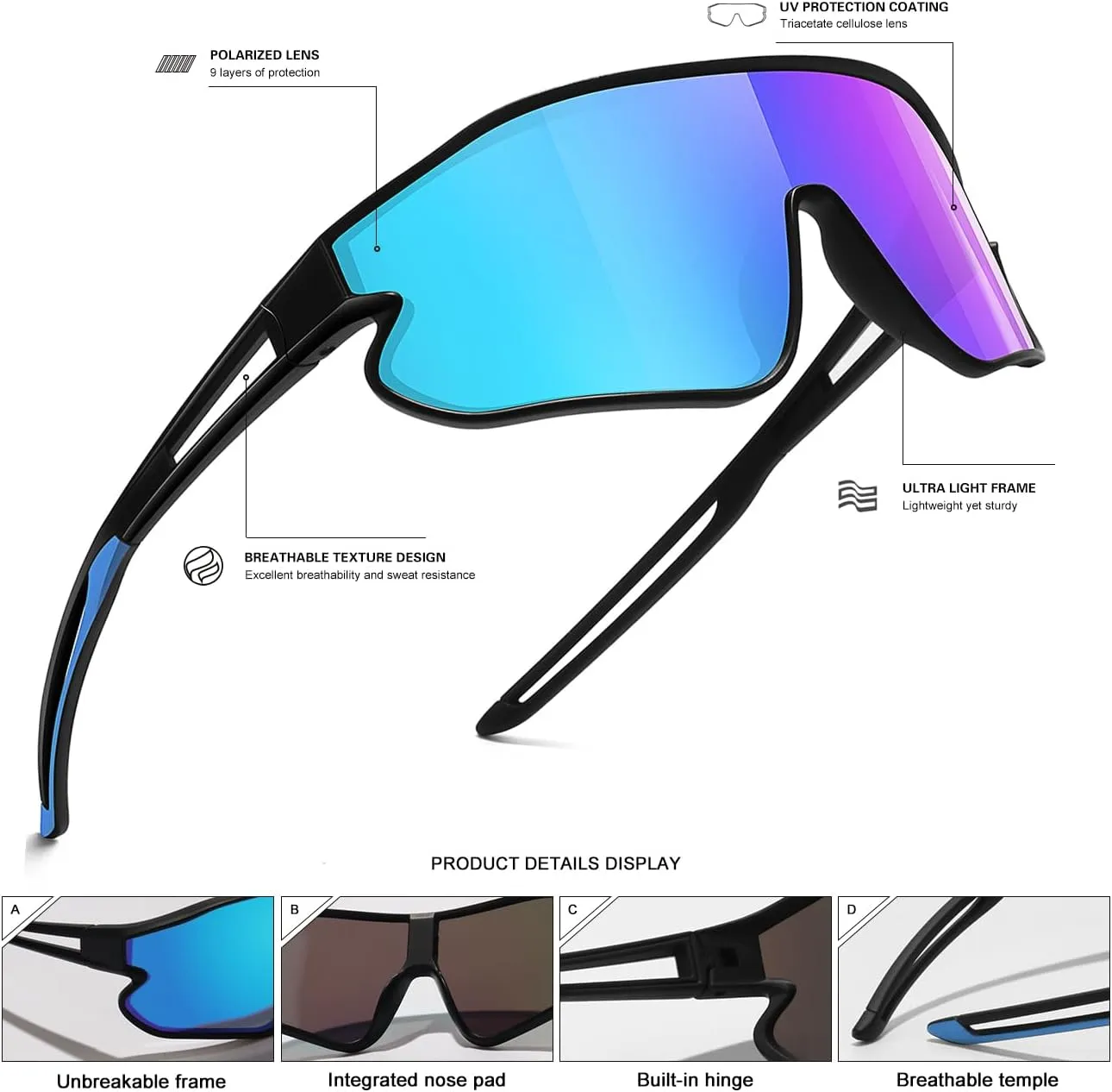 Kids Sunglasses, Youth Baseball Sunglasses Polarized Sports Cycling Shades for Boys Girls Lightweight Frame