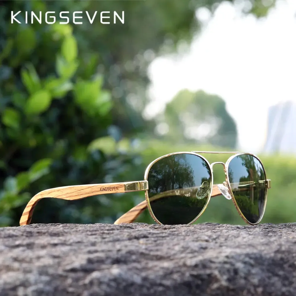 KINGSEVEN New Photochromic Pilot Sunglasses Men Polarized UV400 Fashion Sunglass Mirror Wood sun glasses Driving