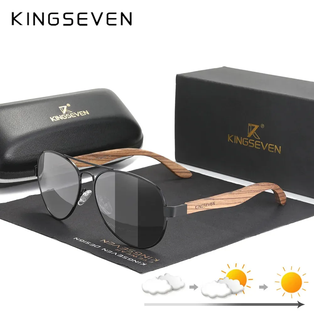 KINGSEVEN New Photochromic Pilot Sunglasses Men Polarized UV400 Fashion Sunglass Mirror Wood sun glasses Driving