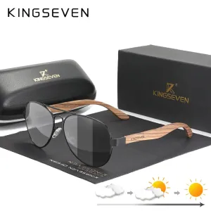 KINGSEVEN New Photochromic Pilot Sunglasses Men Polarized UV400 Fashion Sunglass Mirror Wood sun glasses Driving