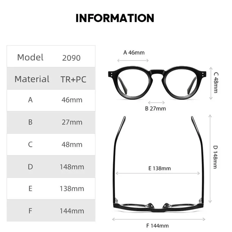 Kocolior Unisex Full Rim Round Acetate Hyperopic Reading Glasses 2090