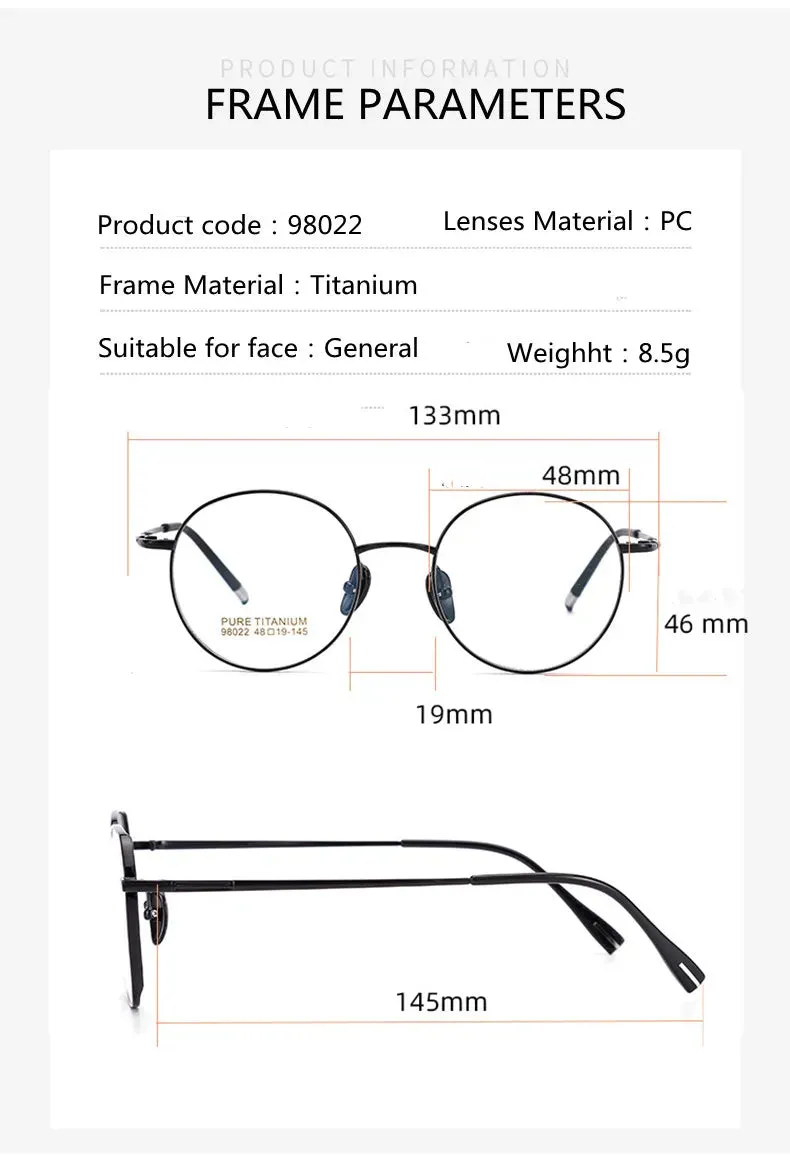 Kocolior Unisex Full Rim Small Round Titanium Eyeglasses 98022