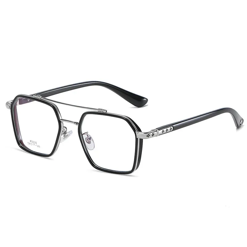 Kocolior Unisex Full Rim Square Acetate Double Bridge Titanium Eyeglasses 0039