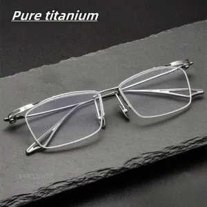 Kocolior Unisex Semi Rim Brow Line Square Titanium Eyeglasses 2266