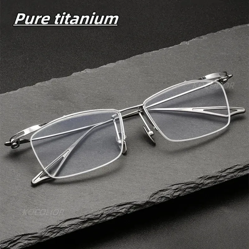 Kocolior Unisex Semi Rim Brow Line Square Titanium Eyeglasses 2266